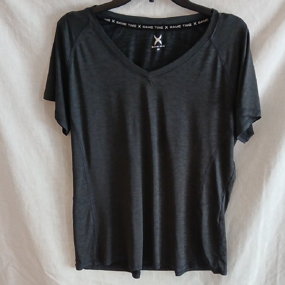Game Time Women's Charcoal V-Neck Tee